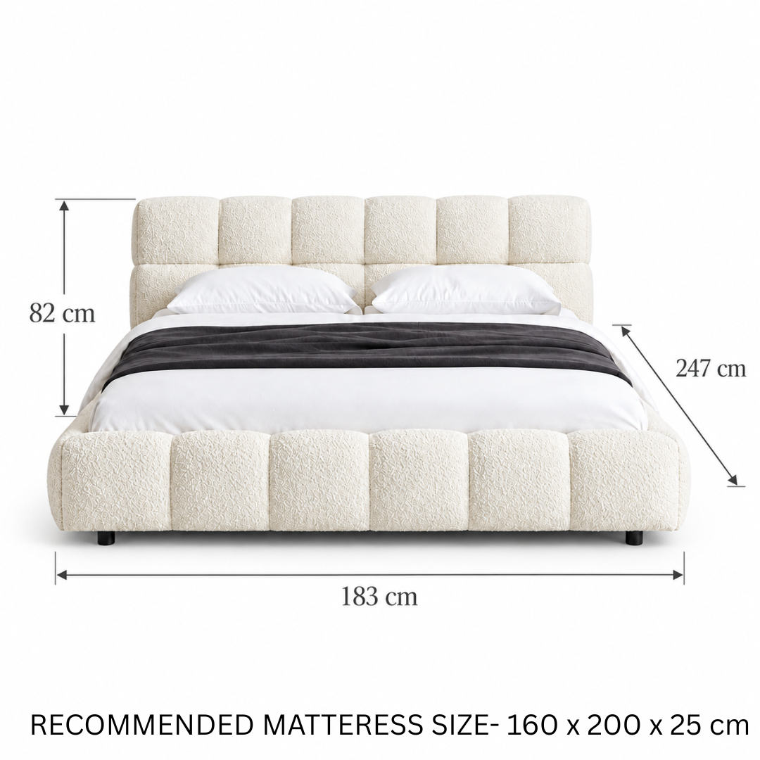 Wooden Twist Awf Tufted Boucle Bed White – Queen 160 x 200 cm Dimensions 183 x 247 x 82 cm
