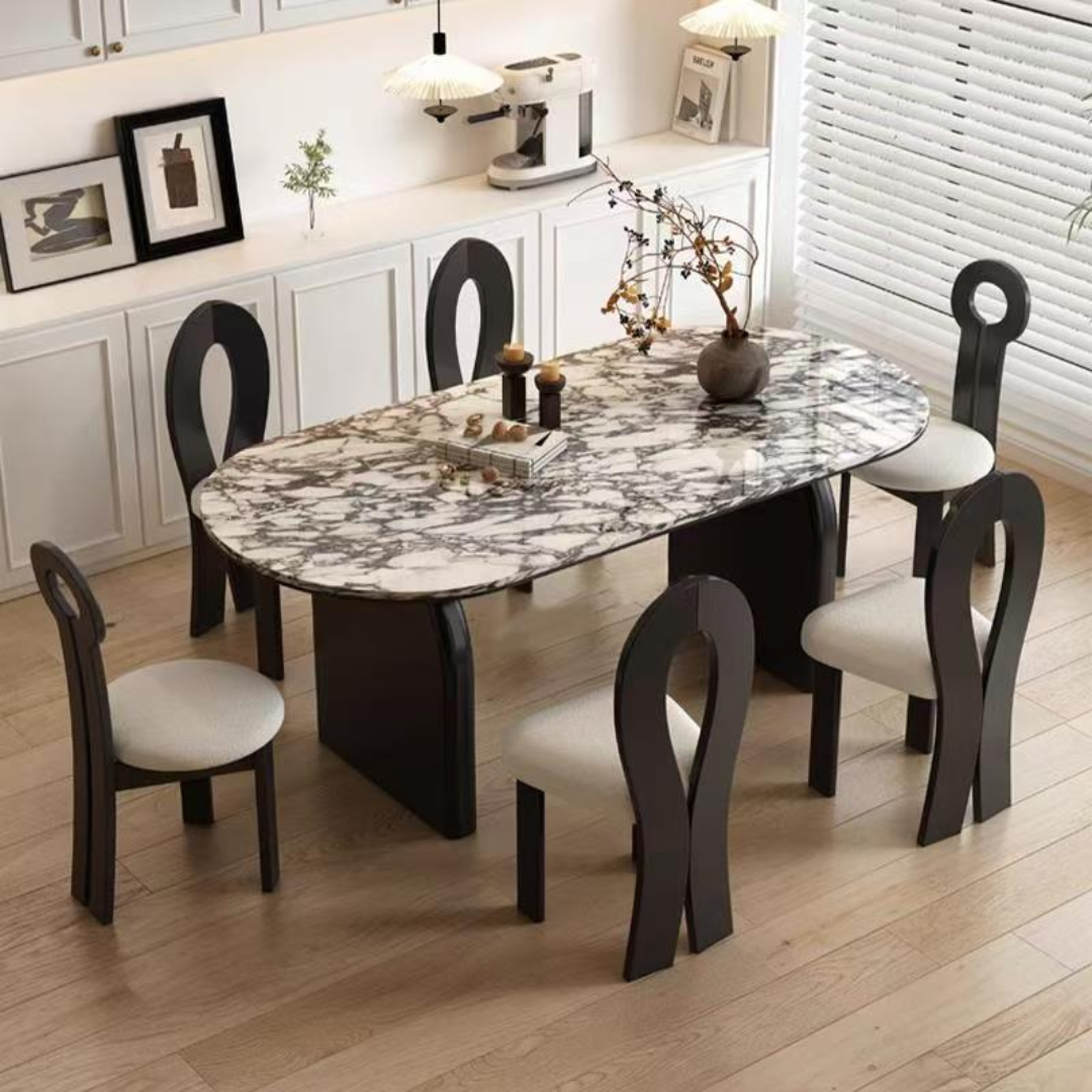 6 seater marble dining set