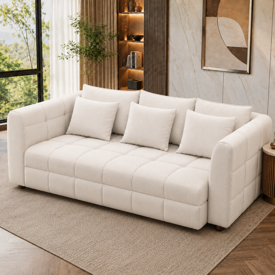 Deep-Tufted Bouclé in Soft Cream