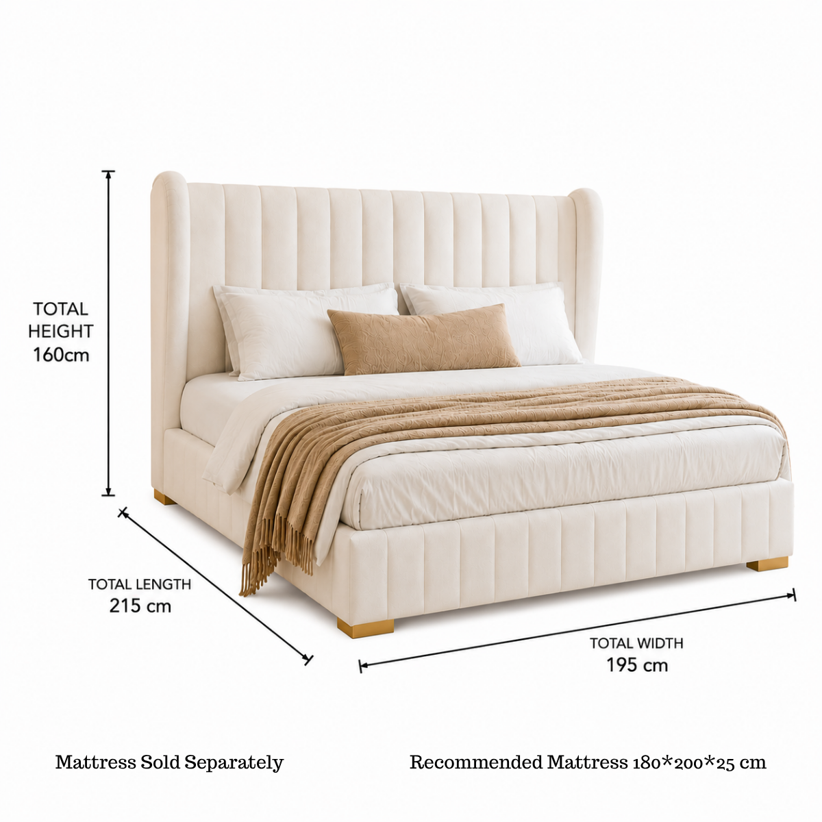 Buoyant Floating Wingback Velvet Upholstered Luxury Bed