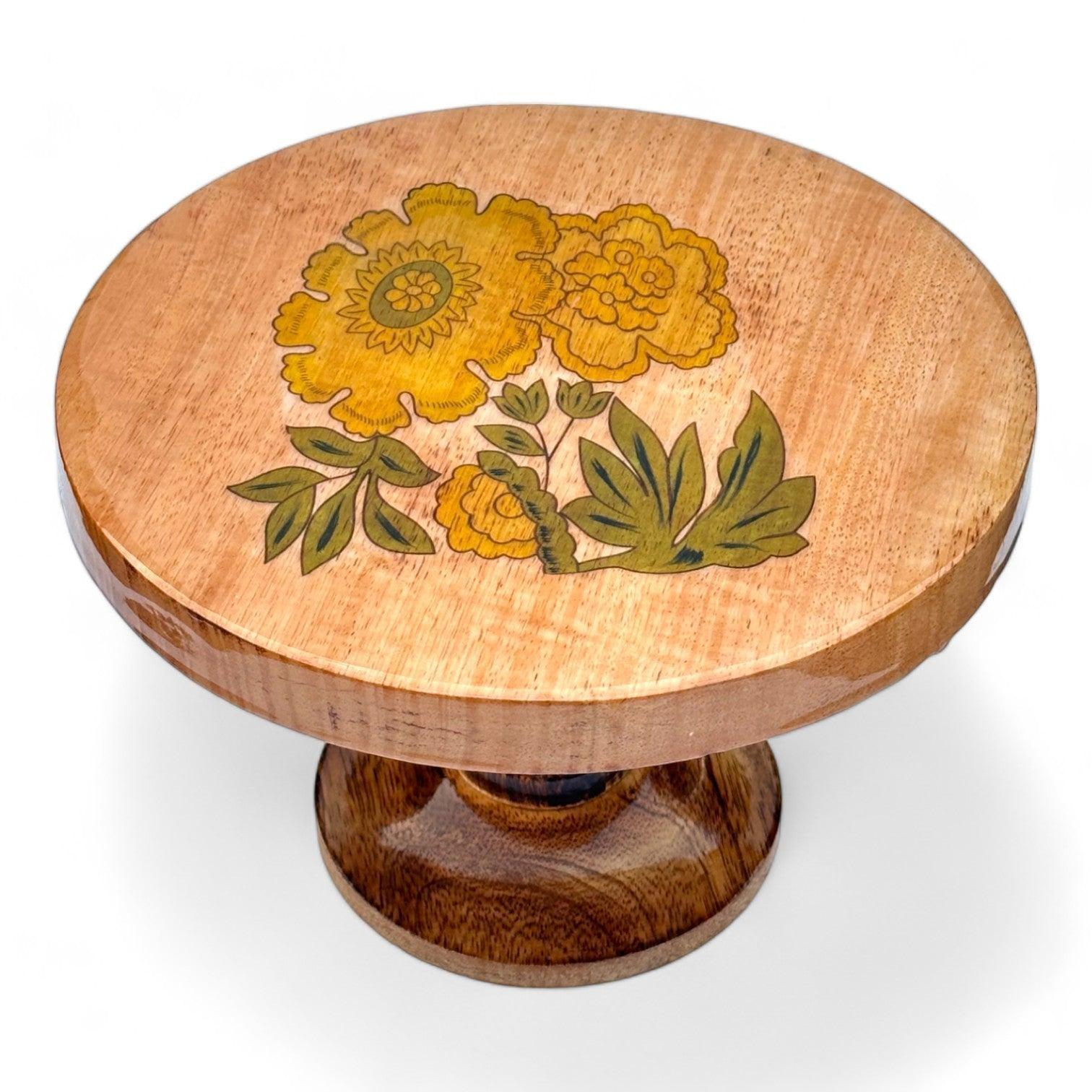 Wooden Twist Sylvan Mango Wood Foldable Floral Round Cake Stand Rustic & Elegant Cake Display - Wooden Twist UAE