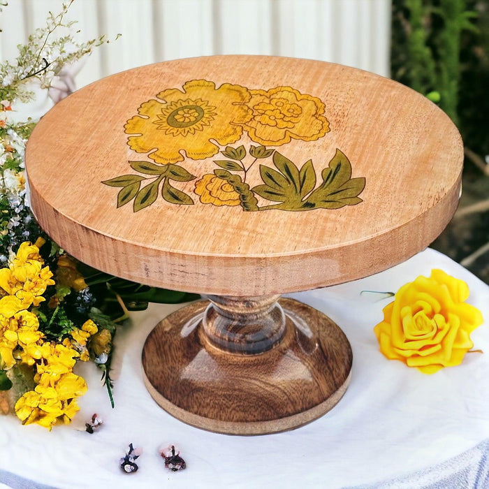 Wooden Twist Sylvan Mango Wood Foldable Floral Round Cake Stand Rustic & Elegant Cake Display