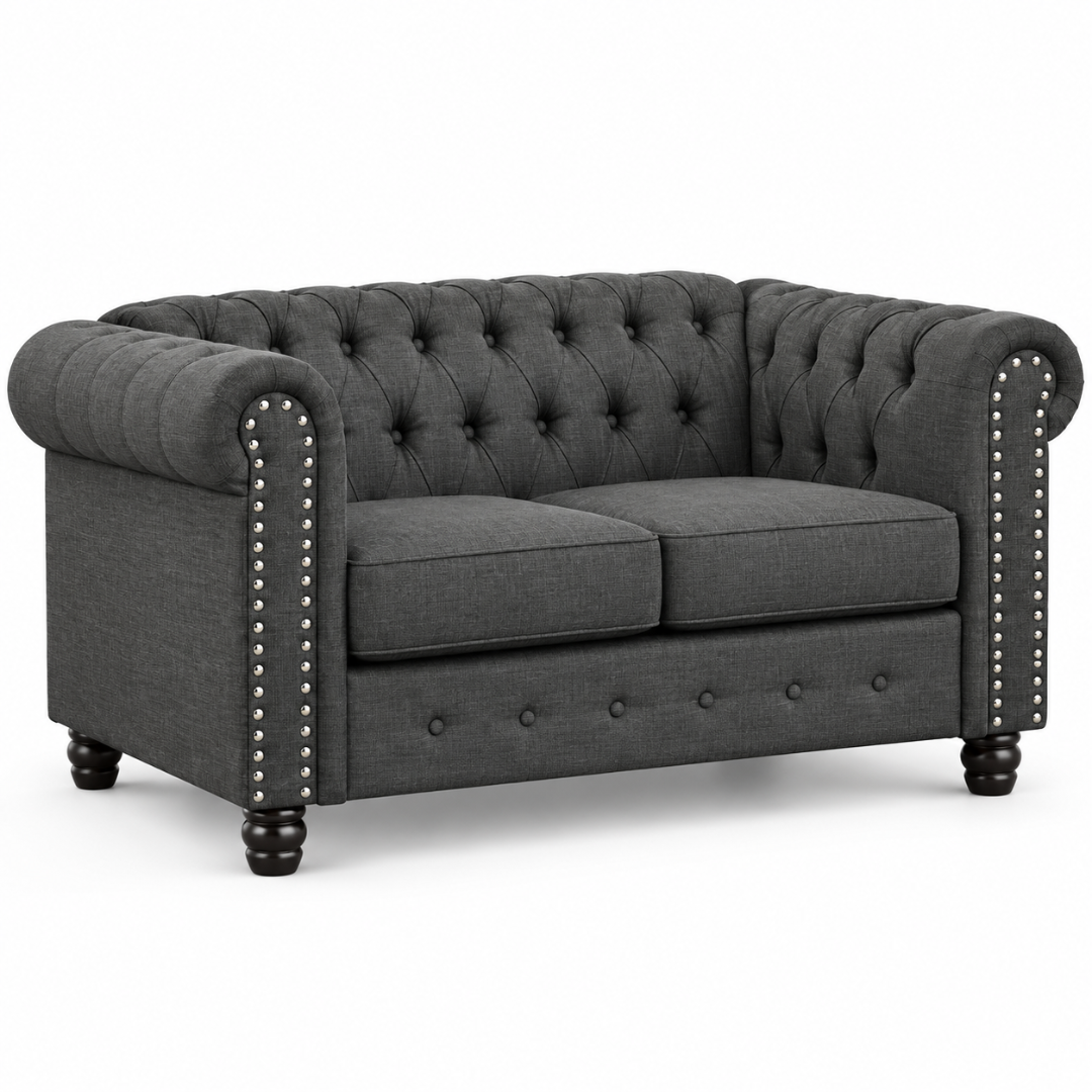 Wooden Twist Destro Chesterfield 2 Seater Sofa Dark Grey – Angle View