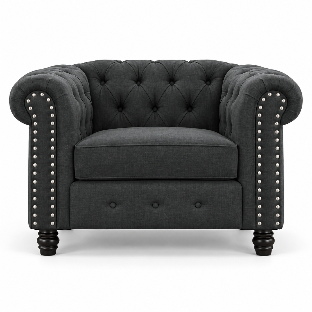 Wooden Twist Destro Chesterfield 1 Seater Armchair Dark Grey – Front View