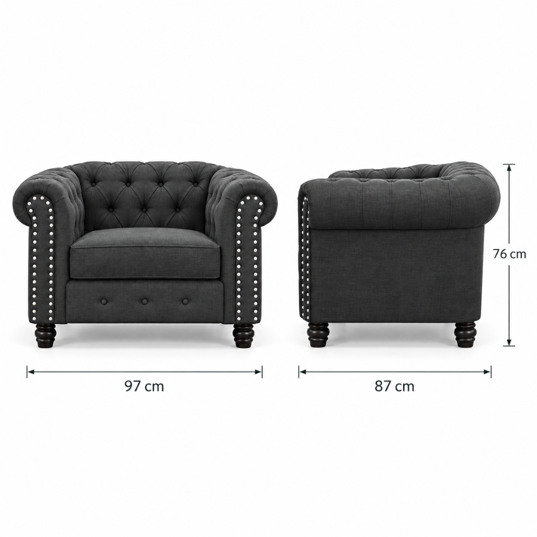 Wooden Twist Destro Chesterfield 1 Seater Armchair Dark Grey – Dimensions 97 x 87 x 76 cm