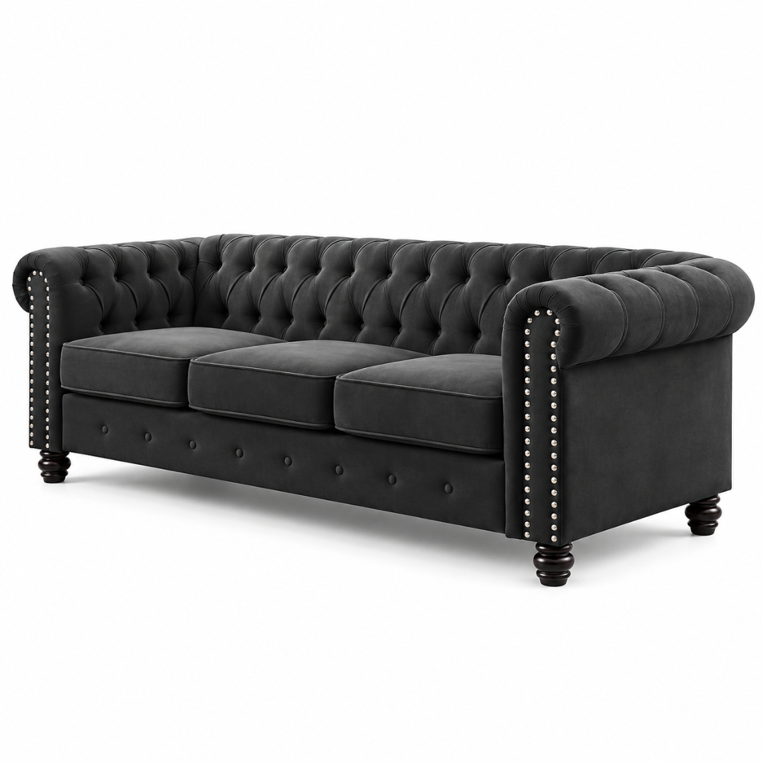 Wooden Twist Destro Chesterfield 3 Seater Sofa Dark Grey – Angle View