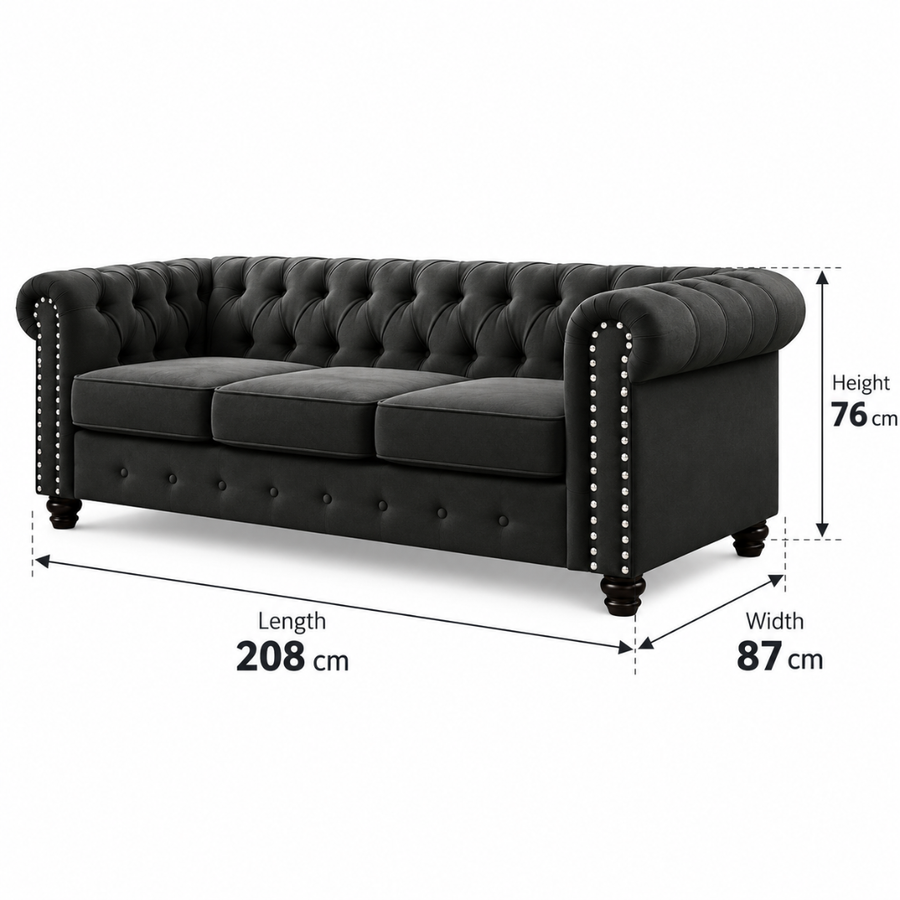 3 Seater: 208 x 87 x 76 cm