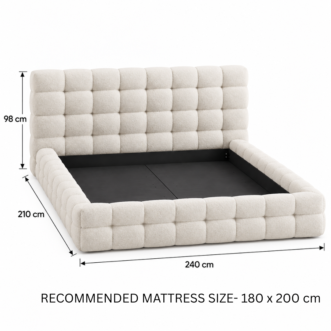 Wooden Twist Elegance Chunky Tufted Boucle Bed Beige – King dimensions 210 x 240 x 98 cm