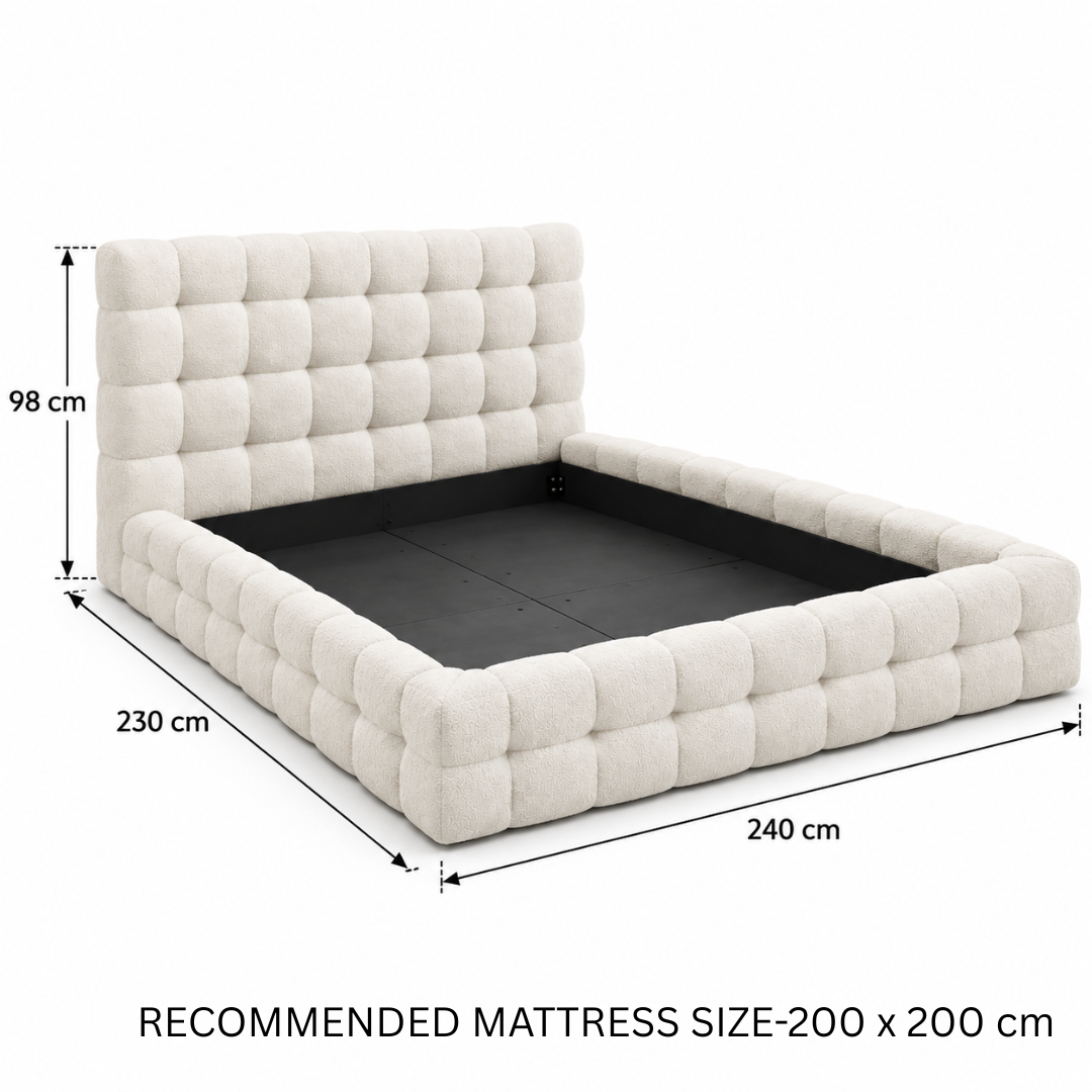 Wooden Twist Elegance Chunky Tufted Boucle Bed Beige – Super King dimensions 230 x 240 x 98 cm