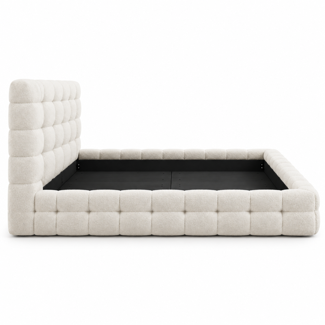 Wooden Twist Elegance Chunky Tufted Boucle Bed Beige – frame side view