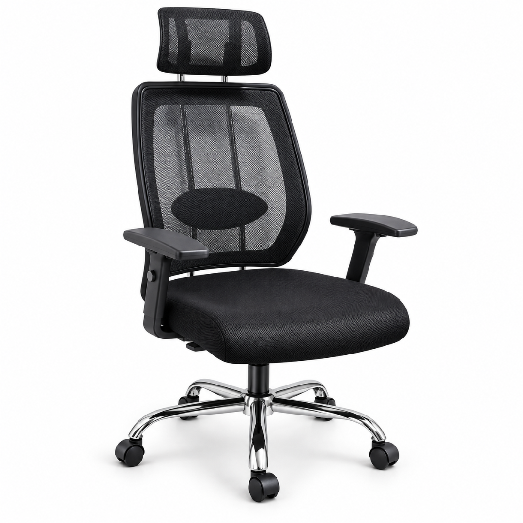 Wooden Twist Ventra High Back Mesh Office Chair Black – Angle View