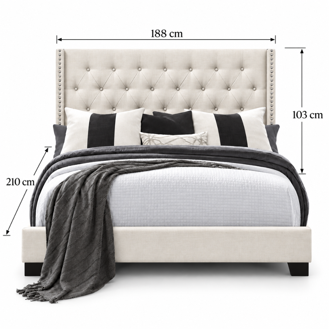 Wooden Twist Glory Wingback Button Tufted Bed Beige – King 180 x 200 cm Dimensions 188 x 210 x 103 cm