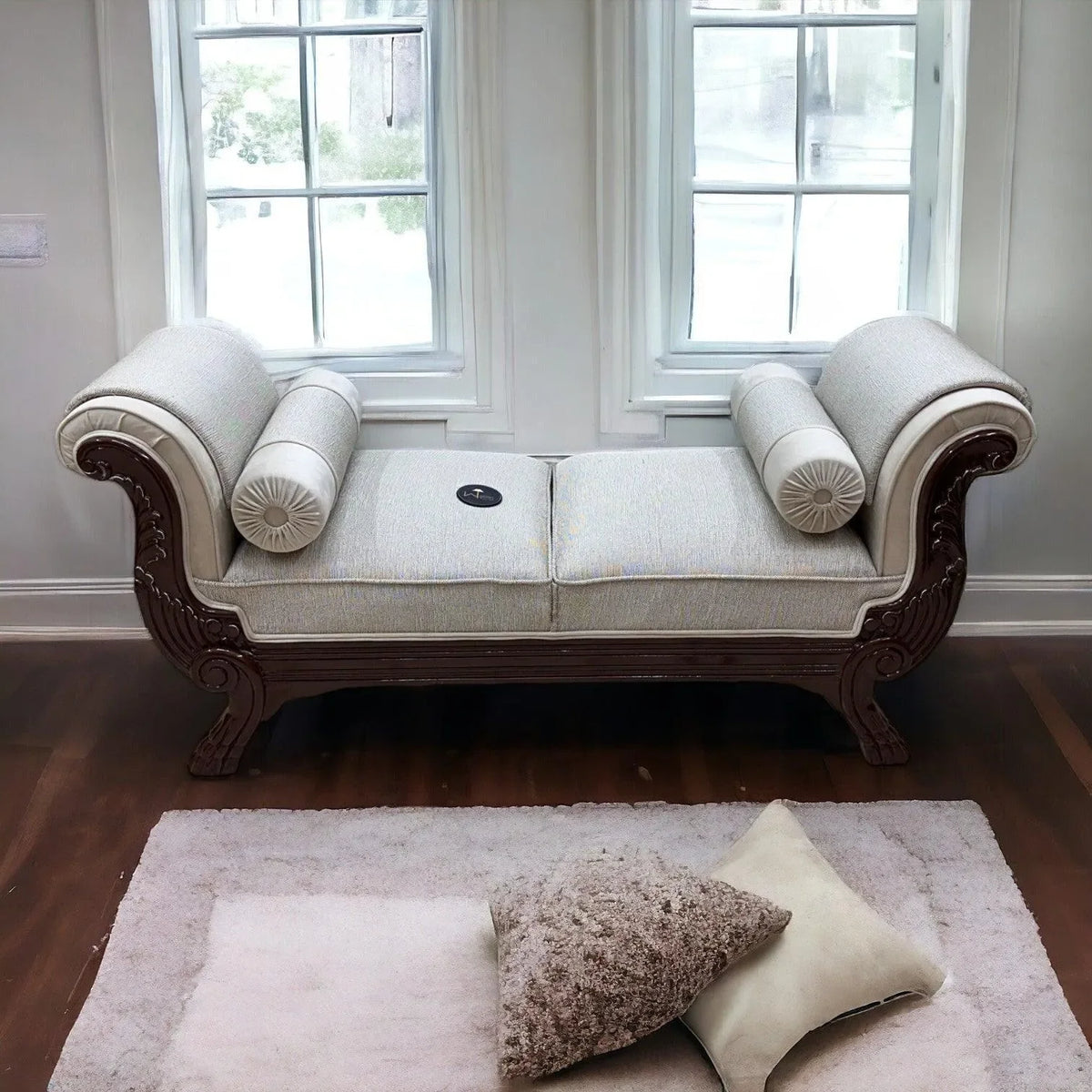 Magnifica: Carved Teak Wood, Softly Upholstered