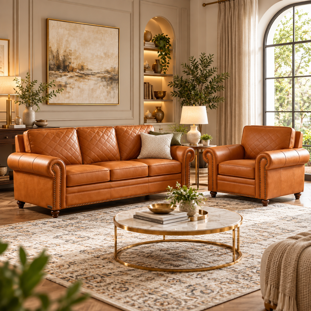 The Grace Modern Sofa 3+1, Crafted in Warm Brown