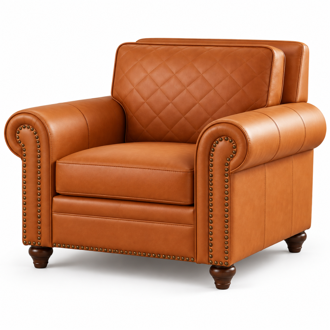 Wooden Twist Grace Quilted Brown Armchair – Front View