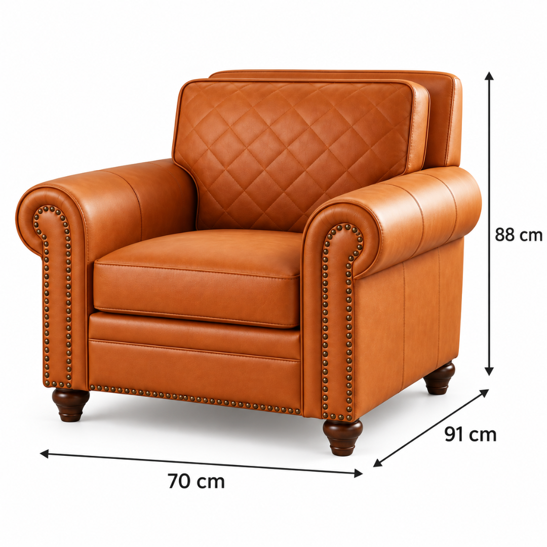 Wooden Twist Grace Quilted Brown Armchair – Dimensions 70 x 91 x 88 cm