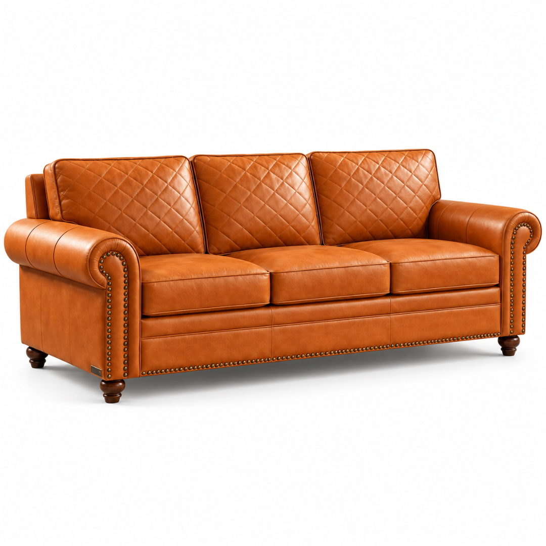 Wooden Twist Grace Quilted Brown 3 Seater Sofa – Side Angle View