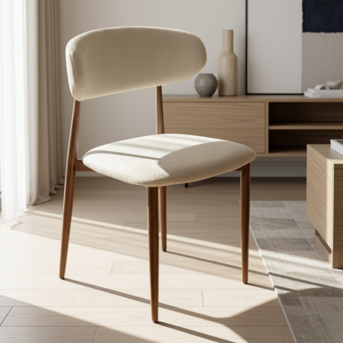 Wooden Twist Liora Luxe Curved Back Dining Chair in a modern living space, alternate angle