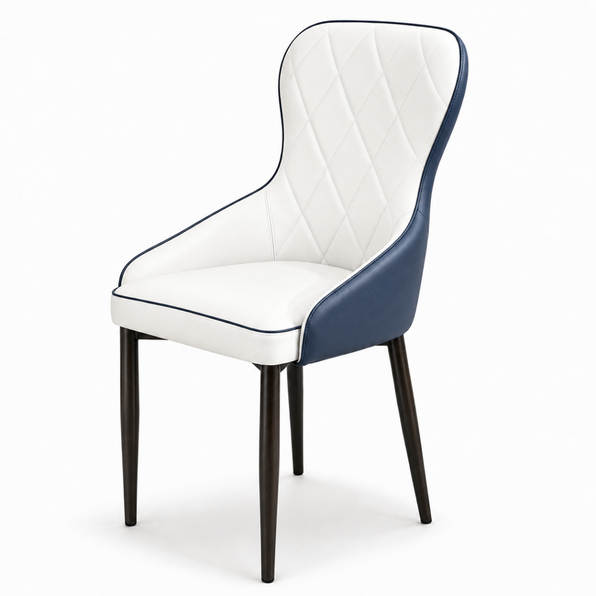 Wooden Twist Dual-Tone Diamond Quilted PU Leather Dining Chair with Ergonomic Curved Backrest