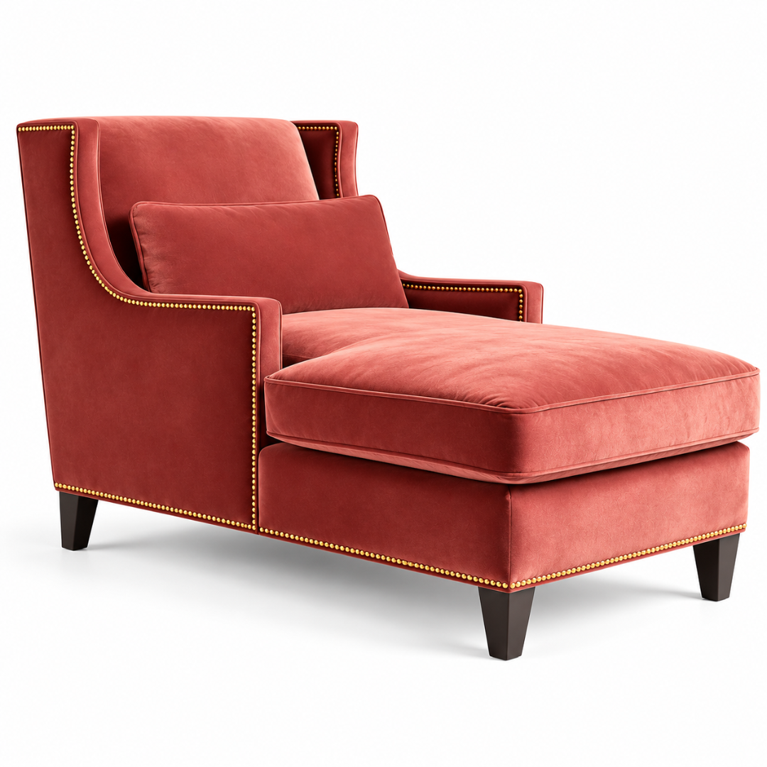 Wooden Twist Majestic Wingback Velvet Chaise Lounge Red – Angle View