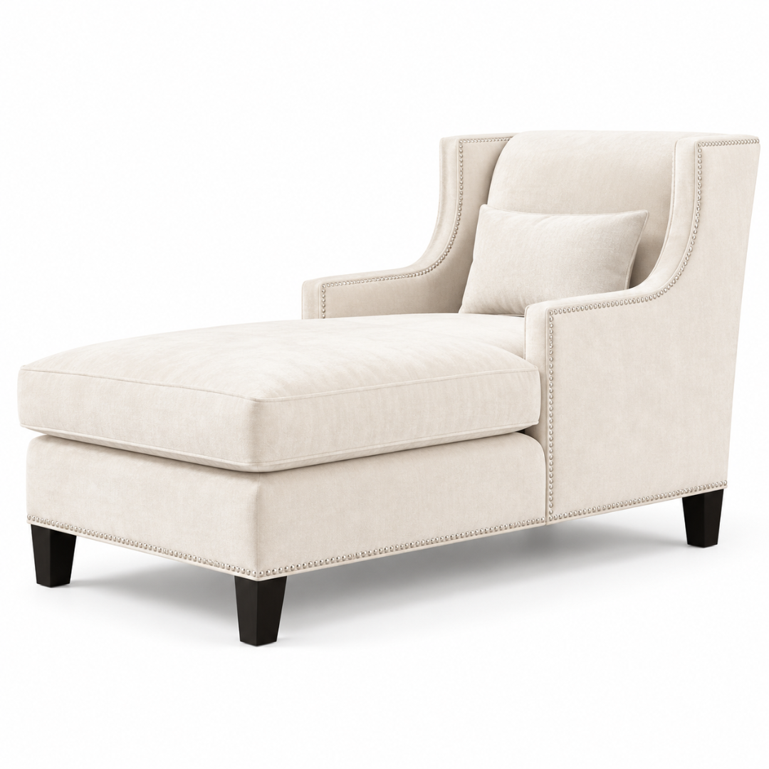 Wooden Twist Majestic Wingback Velvet Chaise Lounge Cream – Angle View