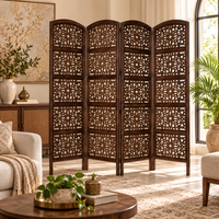 Wooden Twist Hand-Carved Mango Wood 4 Panel Room Divider Brown – living room