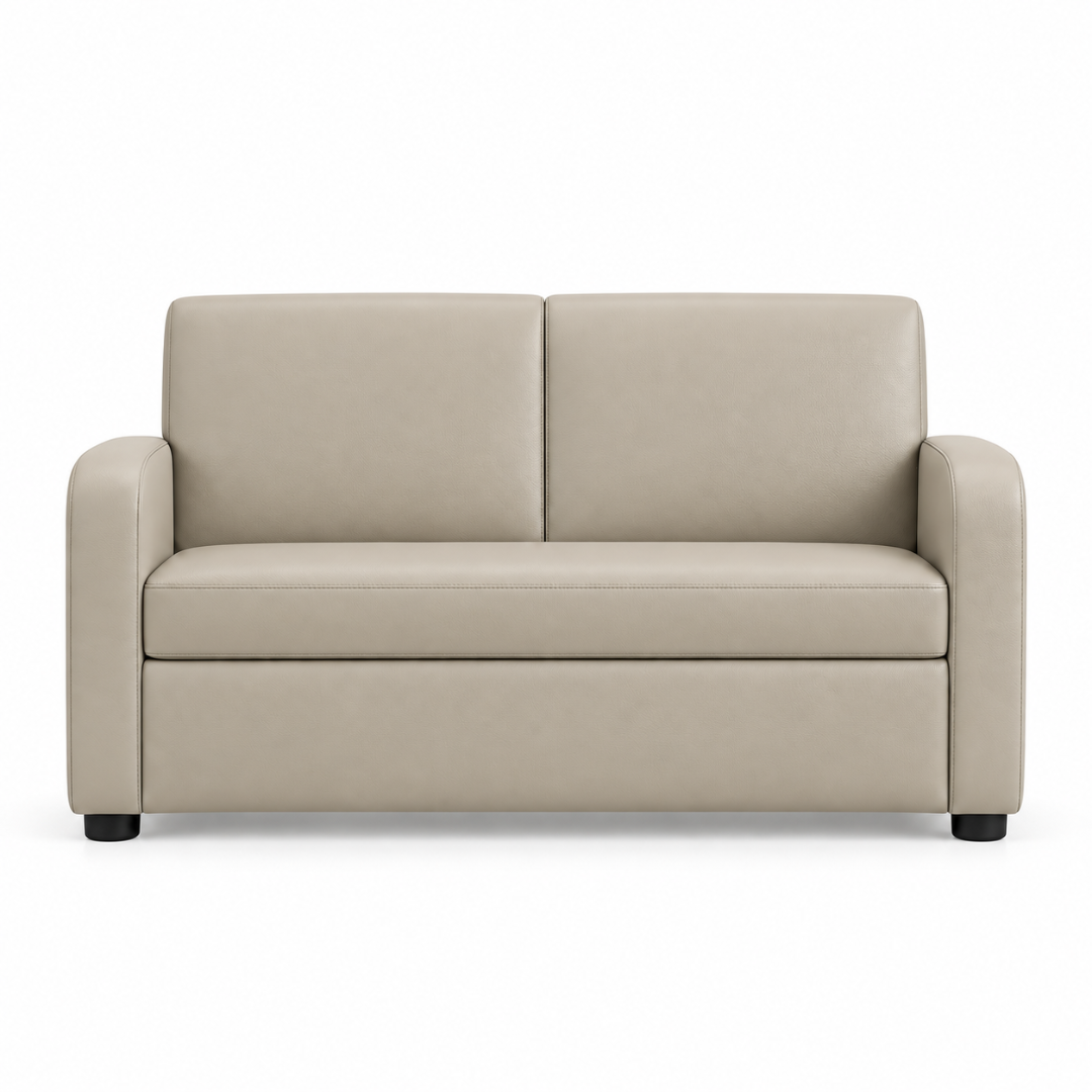 Wooden Twist Medora Care 2 Seater PU Leather Sofa Beige – front studio view on white background