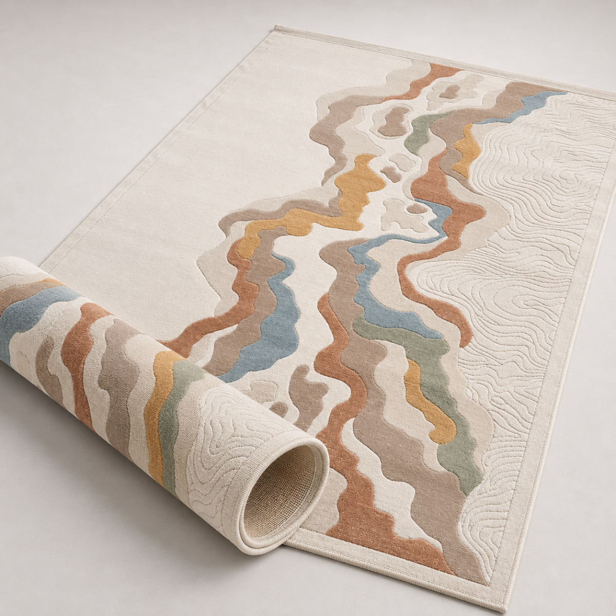 Wooden Twist modern abstract Turkish area rug 200x300cm - rolled up view