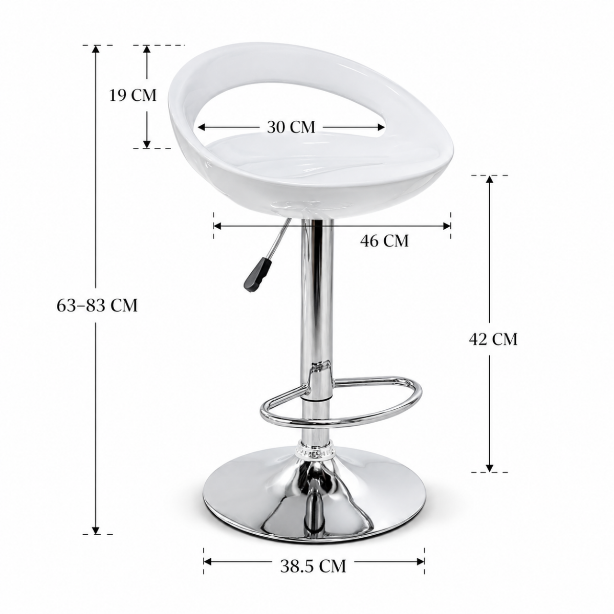 Wooden Twist Modern Adjustable Height Bar Stool with Glossy Polypropylene Crescent Seat & Chrome Base