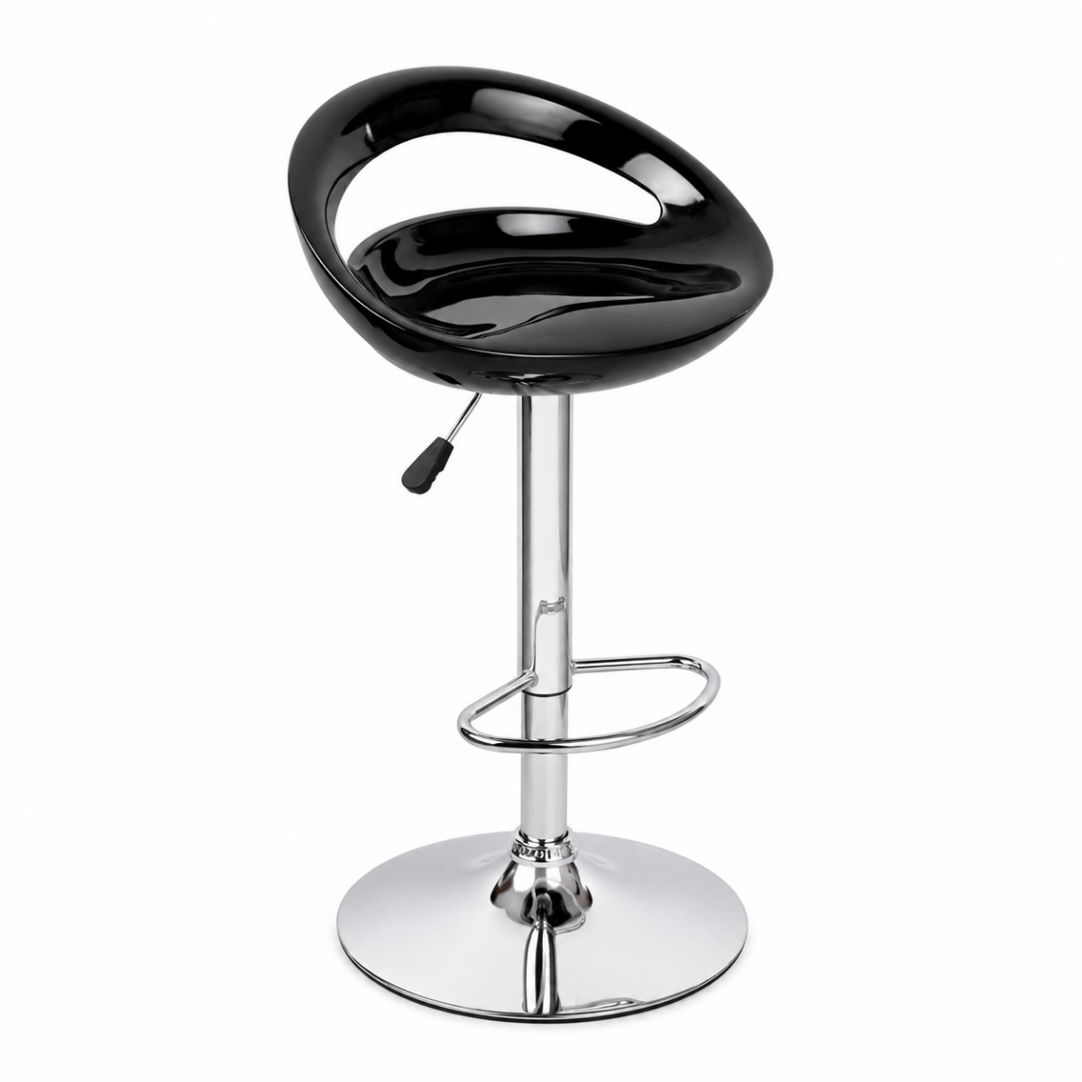 Wooden Twist Modern Adjustable Height Bar Stool with Glossy Polypropylene Crescent Seat & Chrome Base