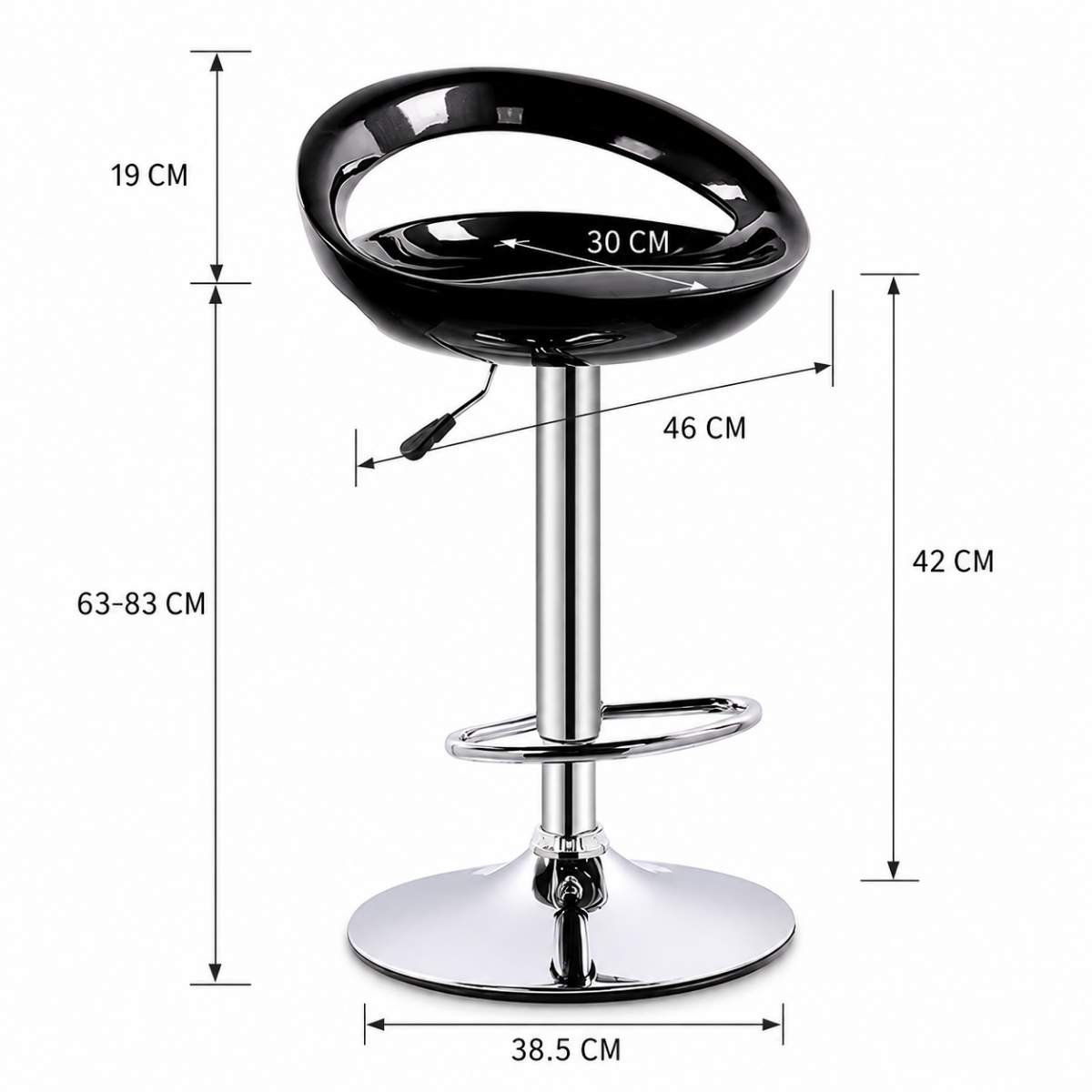 Wooden Twist Modern Adjustable Height Bar Stool with Glossy Polypropylene Crescent Seat & Chrome Base