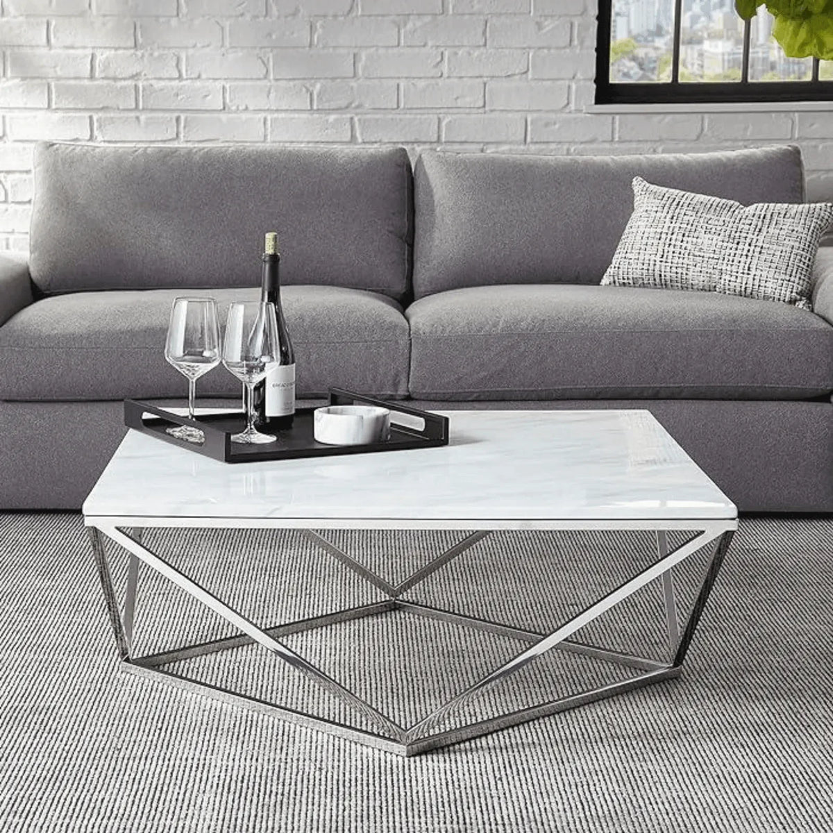 Marble Top Coffee Table with Chrome Base