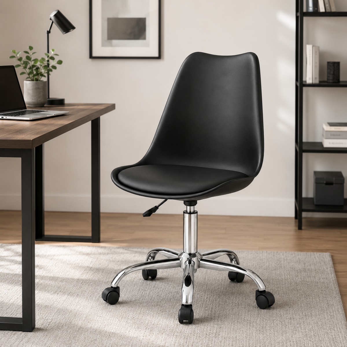 Wooden Twist black height-adjustable swivel office chair in a modern home office - lifestyle view