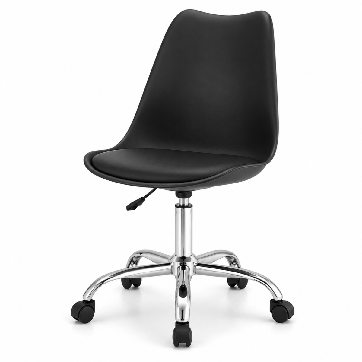 Wooden Twist black height-adjustable swivel office chair on white background