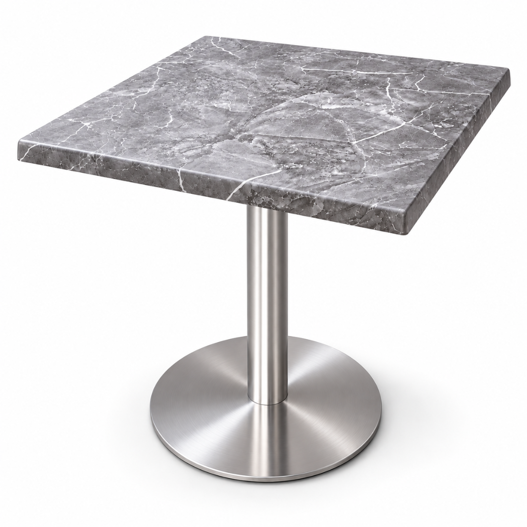 Wooden Twist Vellora Square Pedestal Table Grey Marble Finish – angle view
