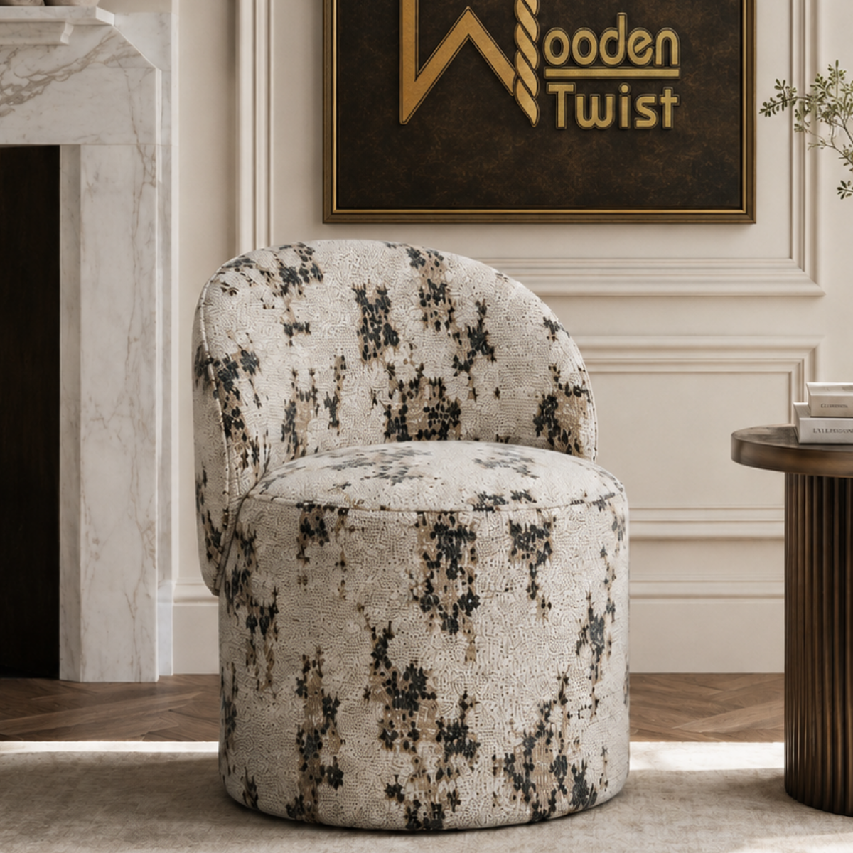 Wooden Twist Modern Textured Fabric Accent Chair, living room lifestyle view