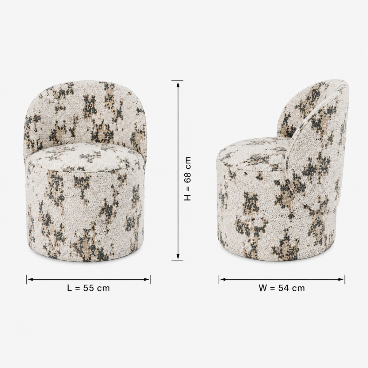 Wooden Twist Modern Textured Fabric Accent Chair dimensions - Length 55cm, Width 54cm, Height 68cm