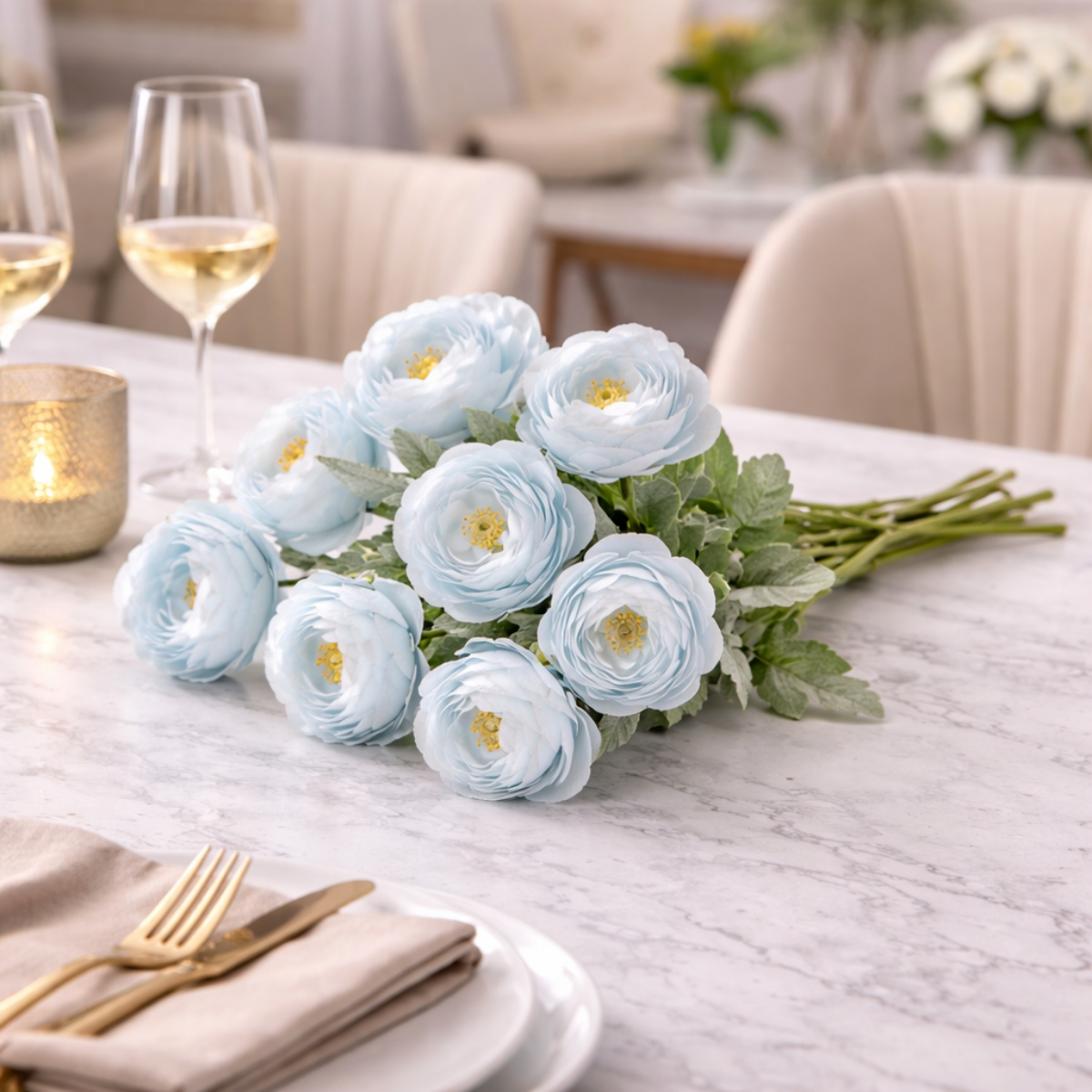 Artificial Blue Ranunculus Flower