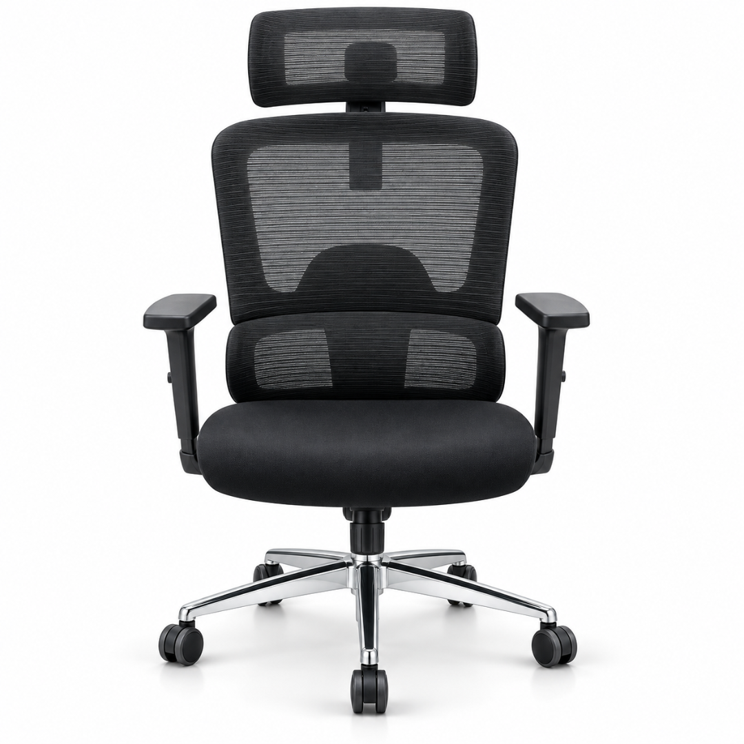 Wooden Twist Orvia Ergonomic Mesh Office Chair Black – Front View