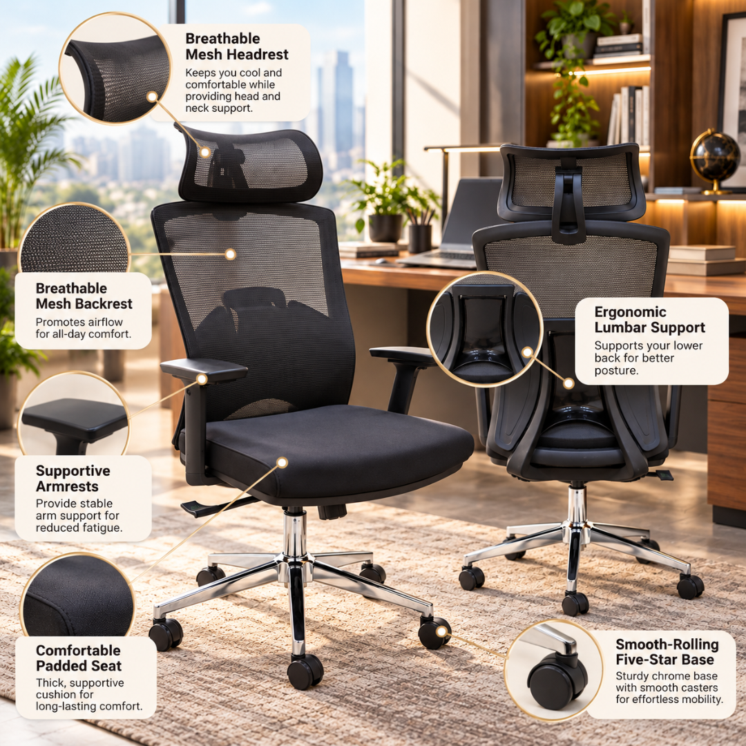 Wooden Twist Aerolux Ergonomic Mesh Office Chair Black – Key Features
