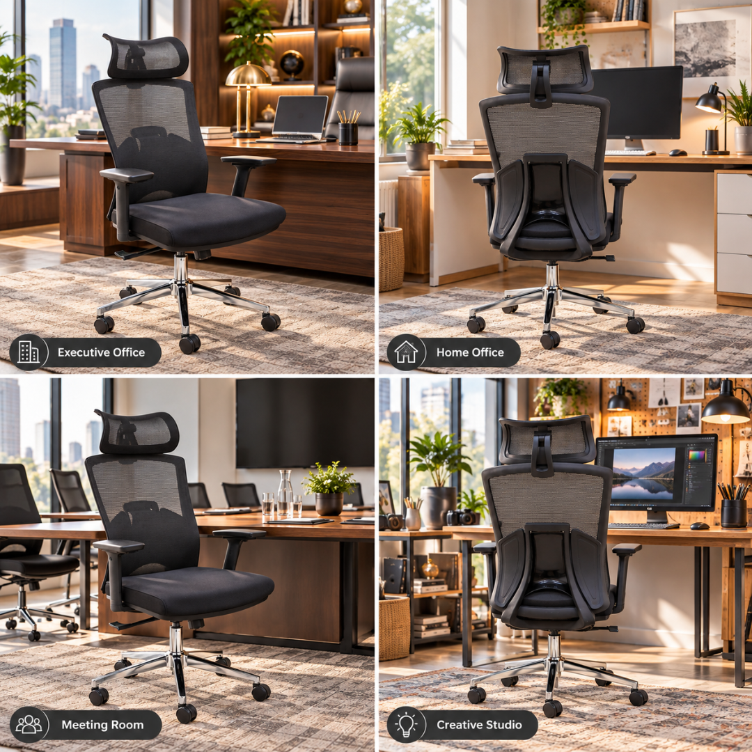 Wooden Twist Aerolux Ergonomic Mesh Office Chair Black – Executive Office, Home Office, Meeting Room & Studio