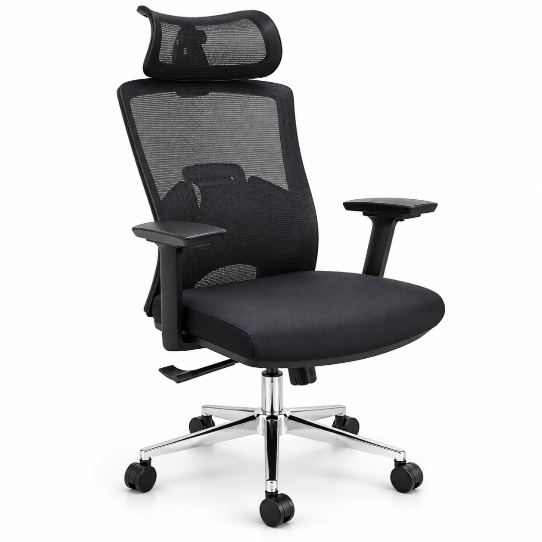 Wooden Twist Aerolux Ergonomic Mesh Office Chair Black – Front Angle View