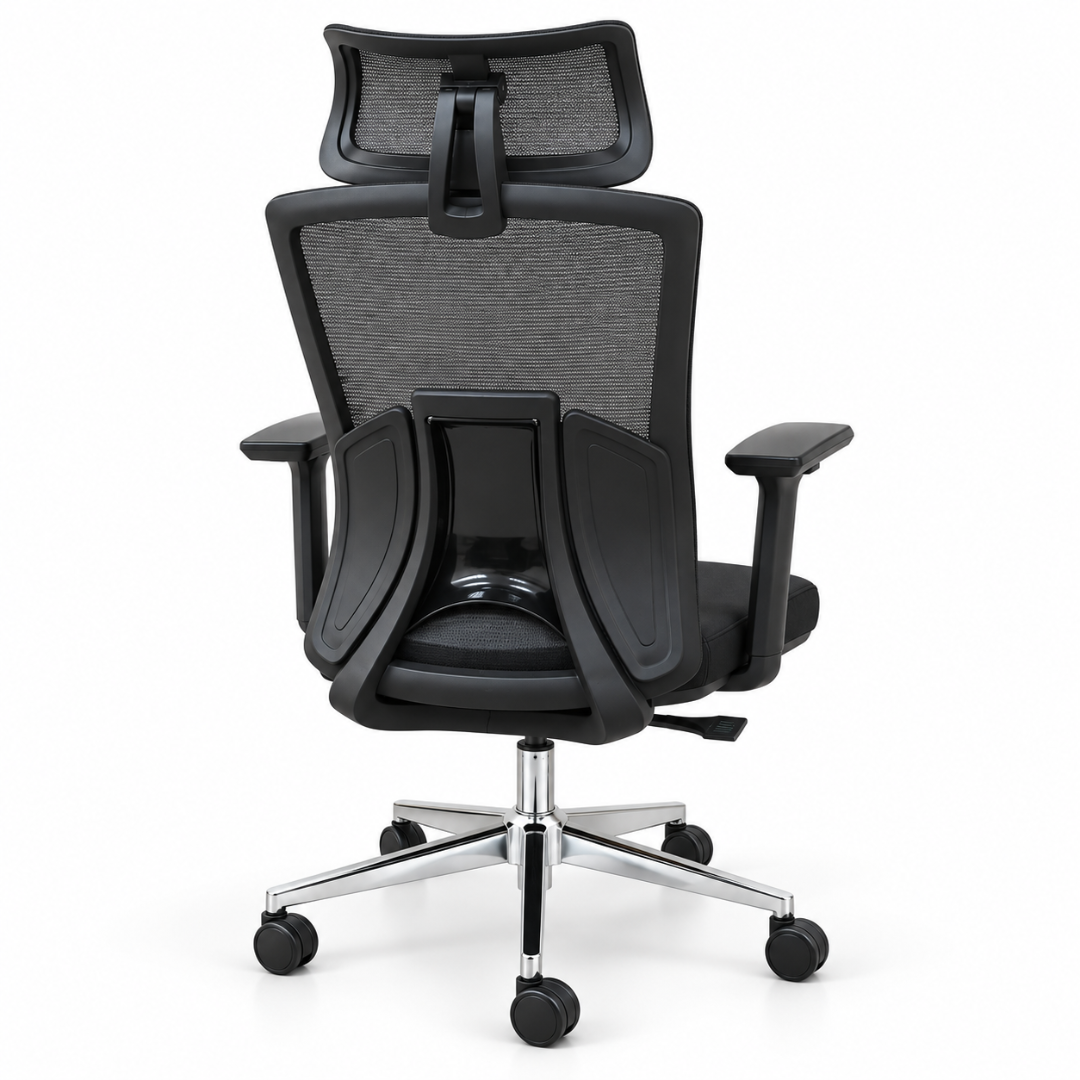 Wooden Twist Aerolux Ergonomic Mesh Office Chair Black – Back View with Lumbar Support