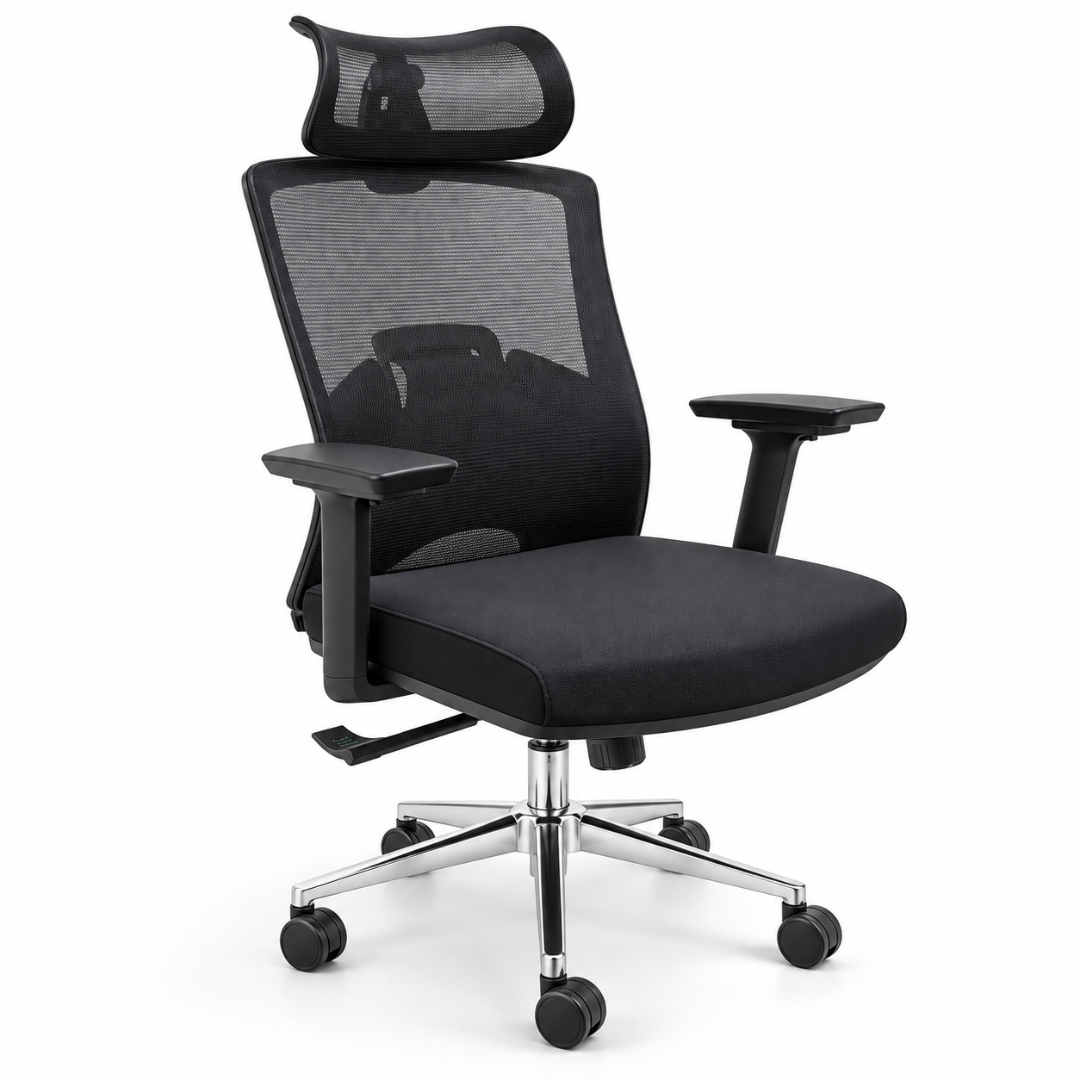 Wooden Twist Aerolux Ergonomic Mesh Office Chair Black – Side Angle View