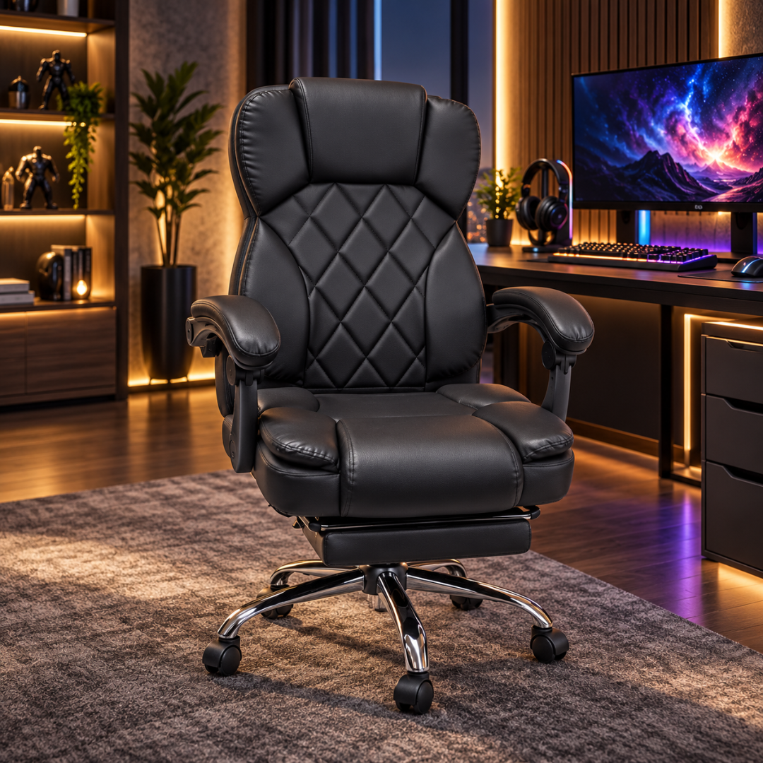Wooden Twist Draven Black Executive Office Chair with Footrest – gaming room