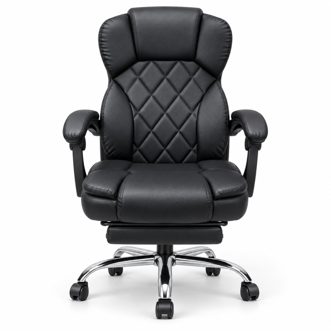 Wooden Twist Draven Black Executive Office Chair with Footrest – front view