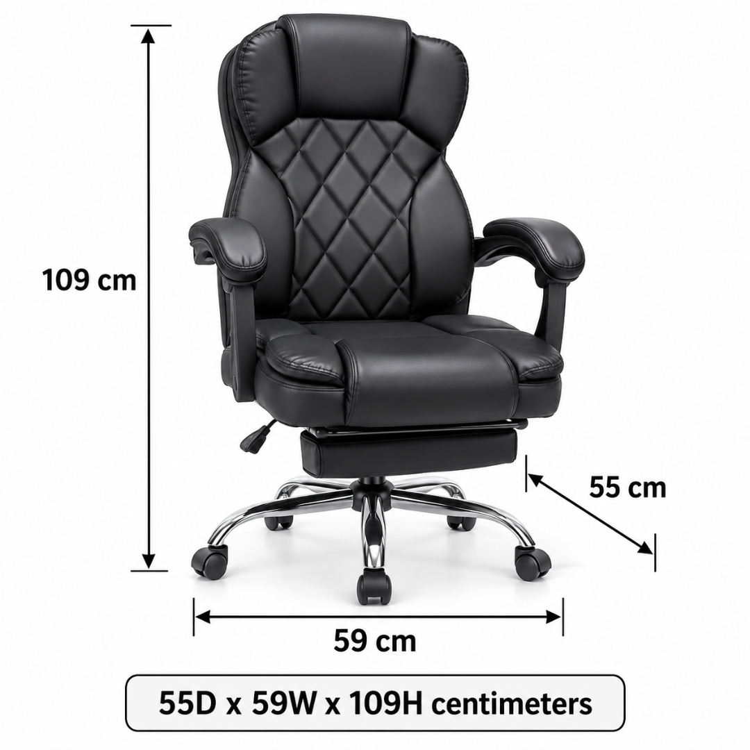 Wooden Twist Draven Black Executive Office Chair with Footrest – dimensions 59 x 55 x 109 cm