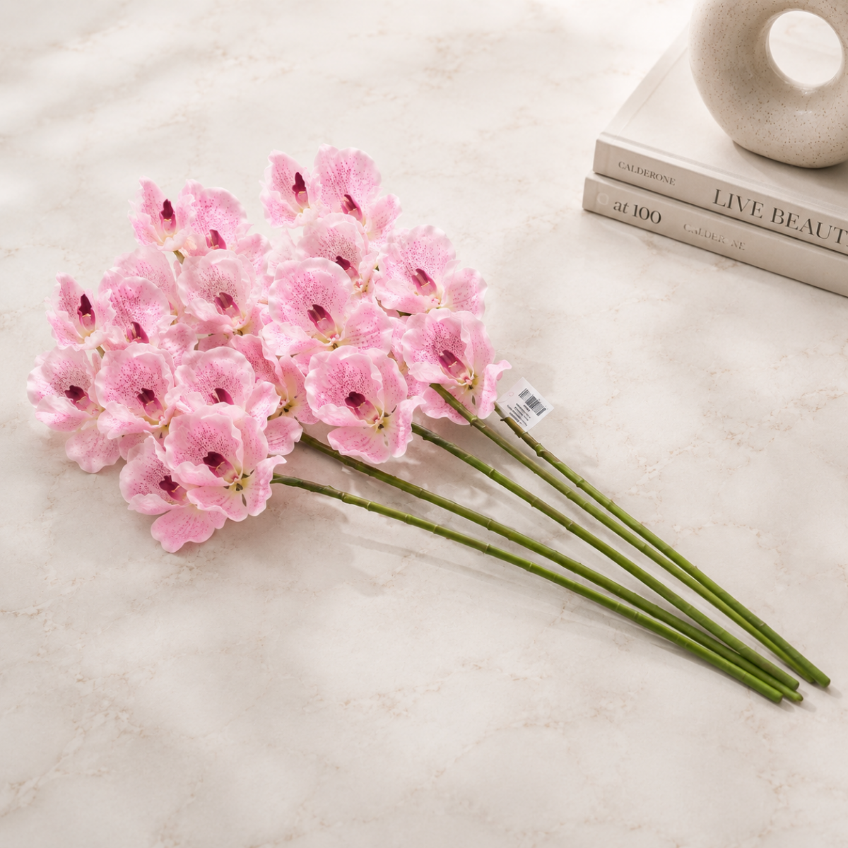 Wooden Twist Artificial Vanda Orchid Flower Stem, 80cm Faux Silk Orchid Spray for Home & Office Decor