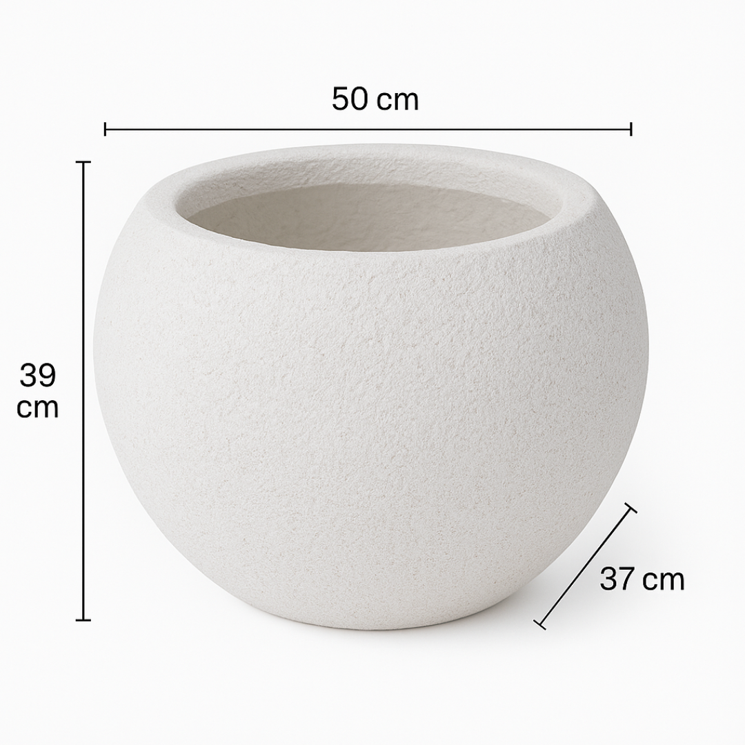 Wooden Twist Premium Textured White Fiberglass Planter Pot Round Decorative Indoor & Outdoor Plant Container