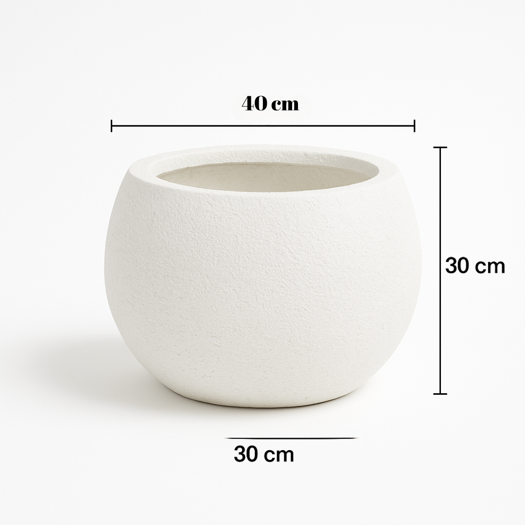 Wooden Twist Premium Textured White Fiberglass Planter Pot Round Decorative Indoor & Outdoor Plant Container
